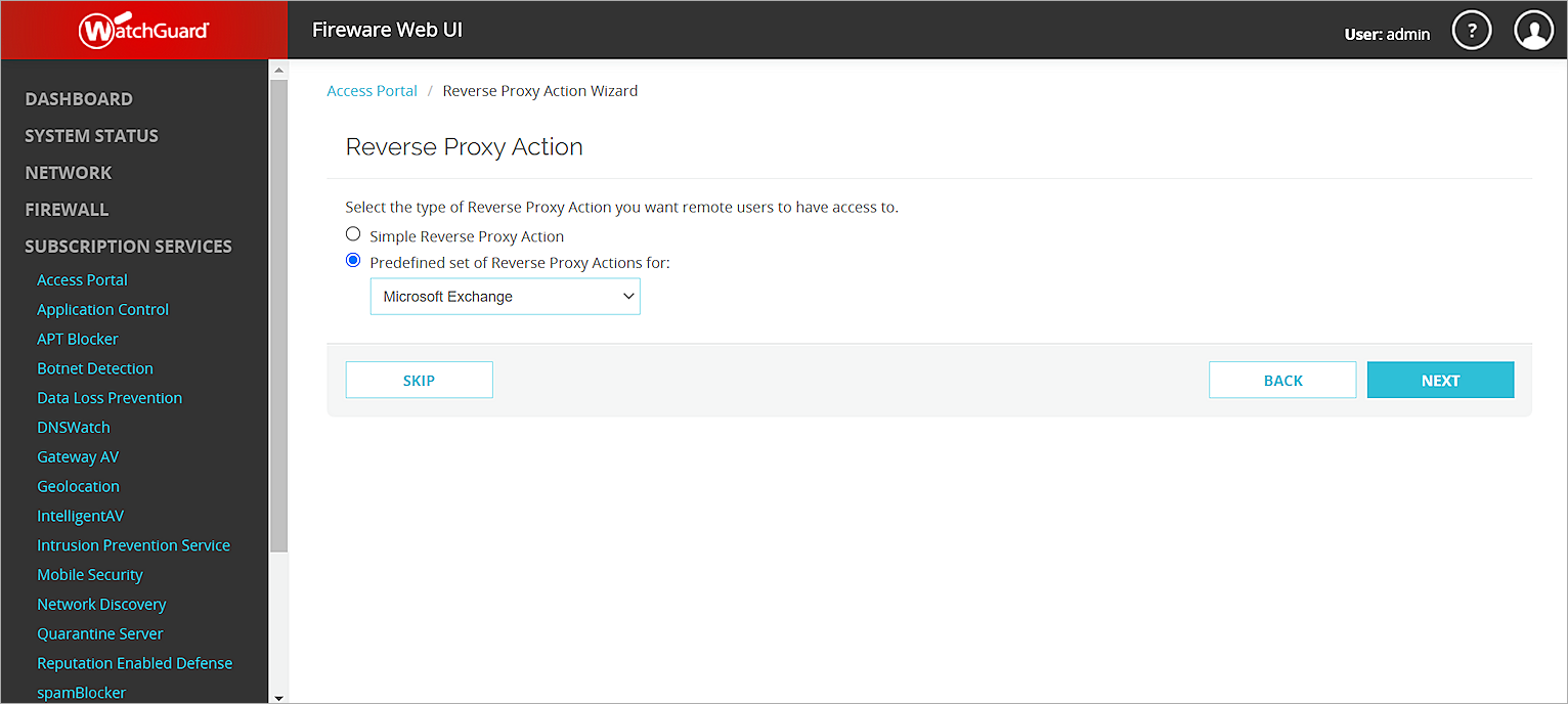Screen shot of the add Reverse Proxy Action